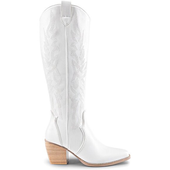 DREAM PAIRS Womens White Cowboy Boots Wide Calf Knee High Ladies - Picture 4 of 7